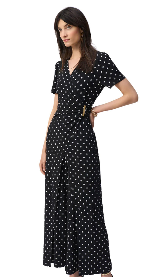 Dot Print Wrap Culotte Jumpsuit. Style JR251008