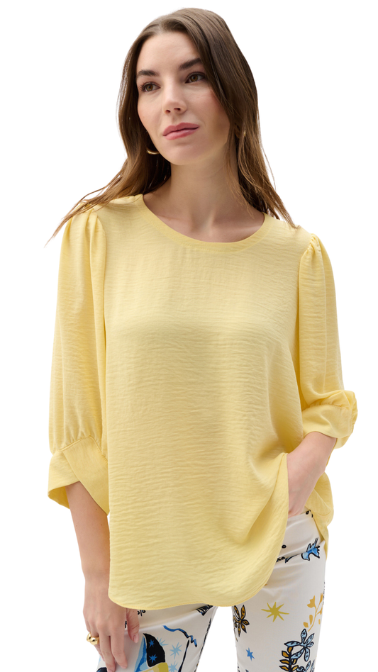 Woven Gauze Trapeze Puff Sleeves Top. Style JR262090