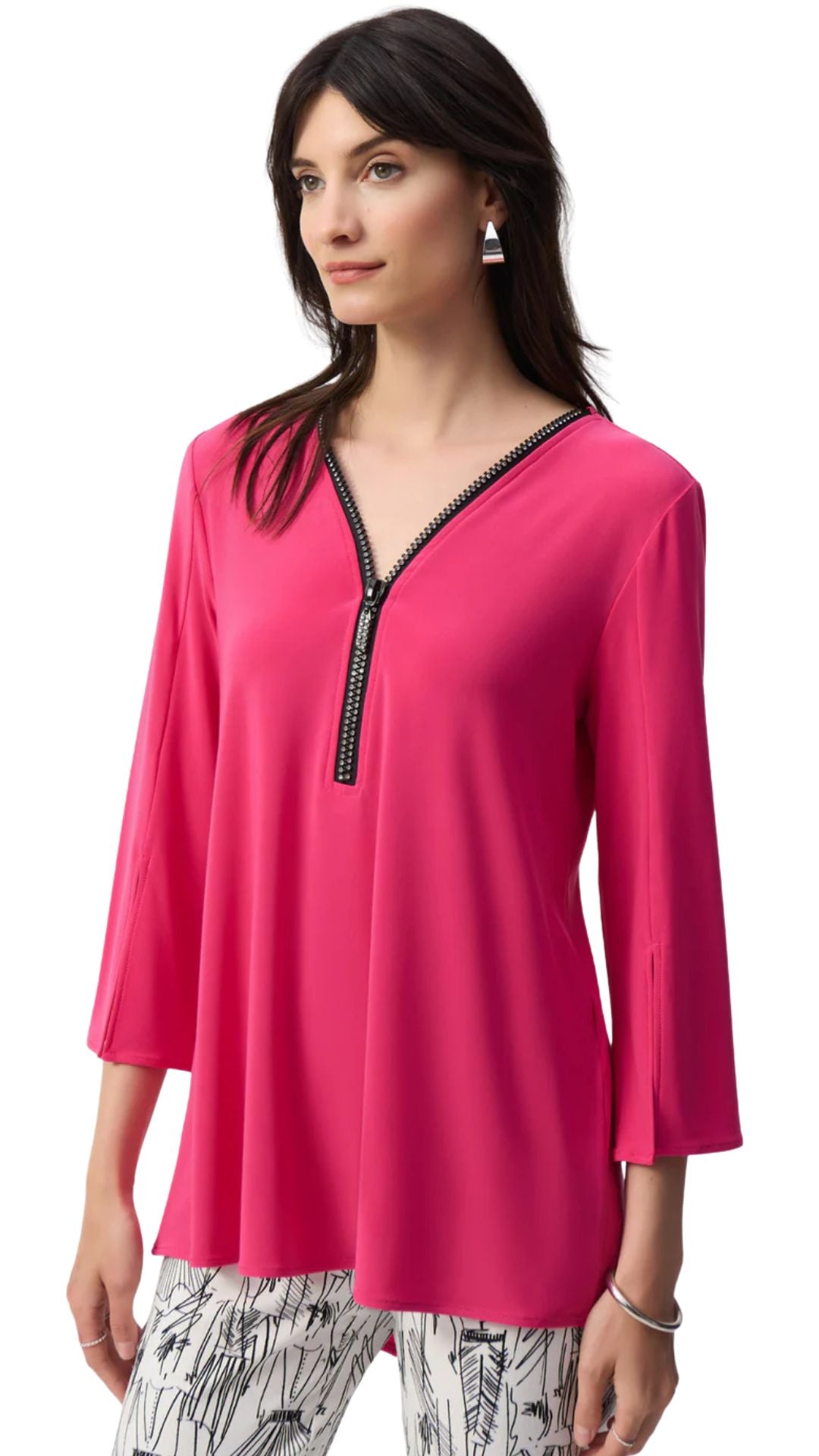 Silky Knit Fit & Flare Rhinestone Zip Tunic. Style JR243314S25