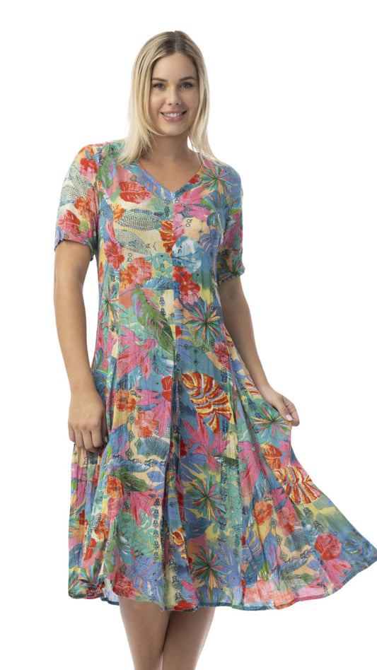 'Malvinas' Short Sleeve Midi Length Dress. Style ORI30175