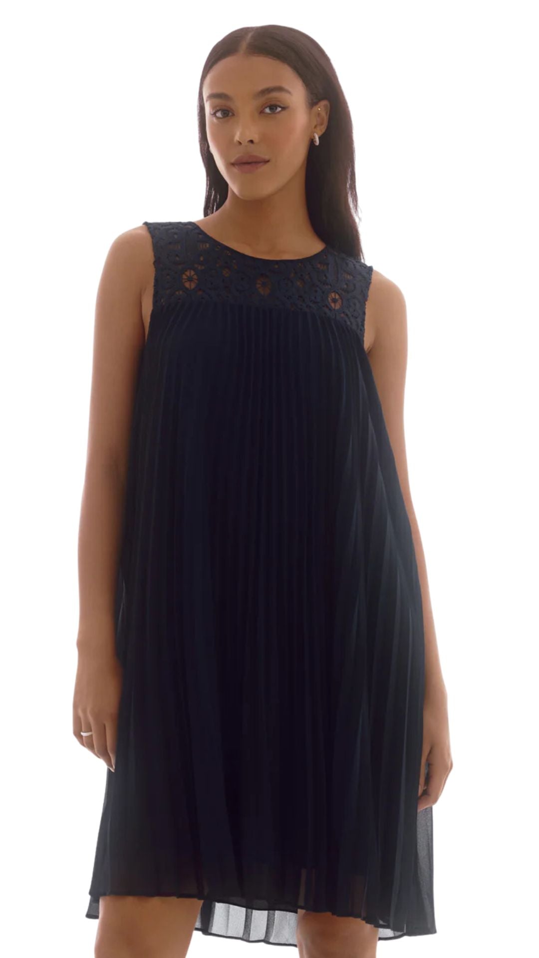 Chiffon & Lace Sleeveless Pleat Dress. Style JR251767