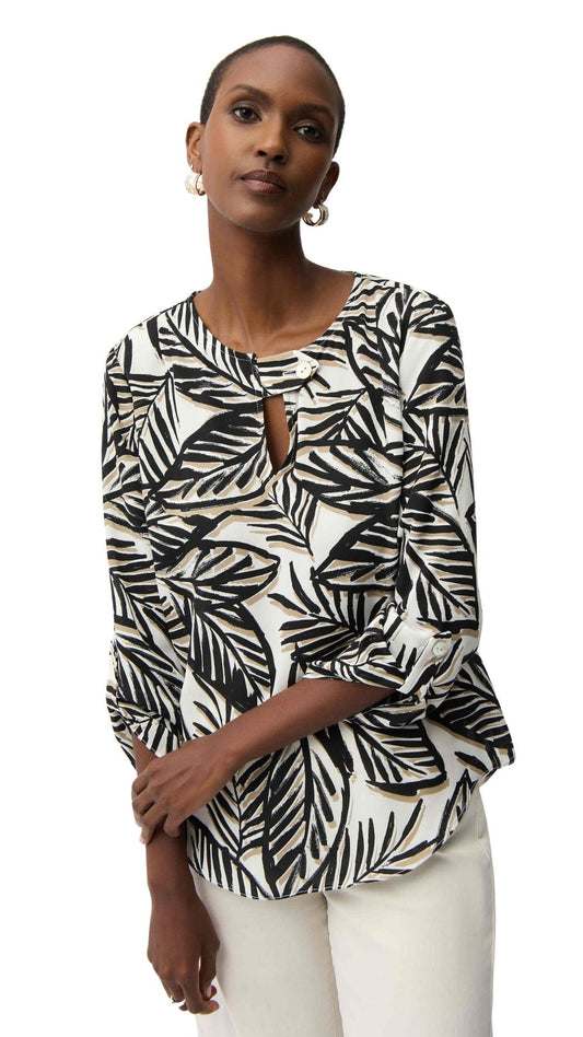 Front Keyhole Tropical Print Boxy Top. Style JR261207