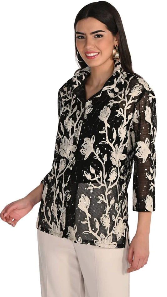 Applique & Rhinestone Floral Mesh Jacket. Style FL266205