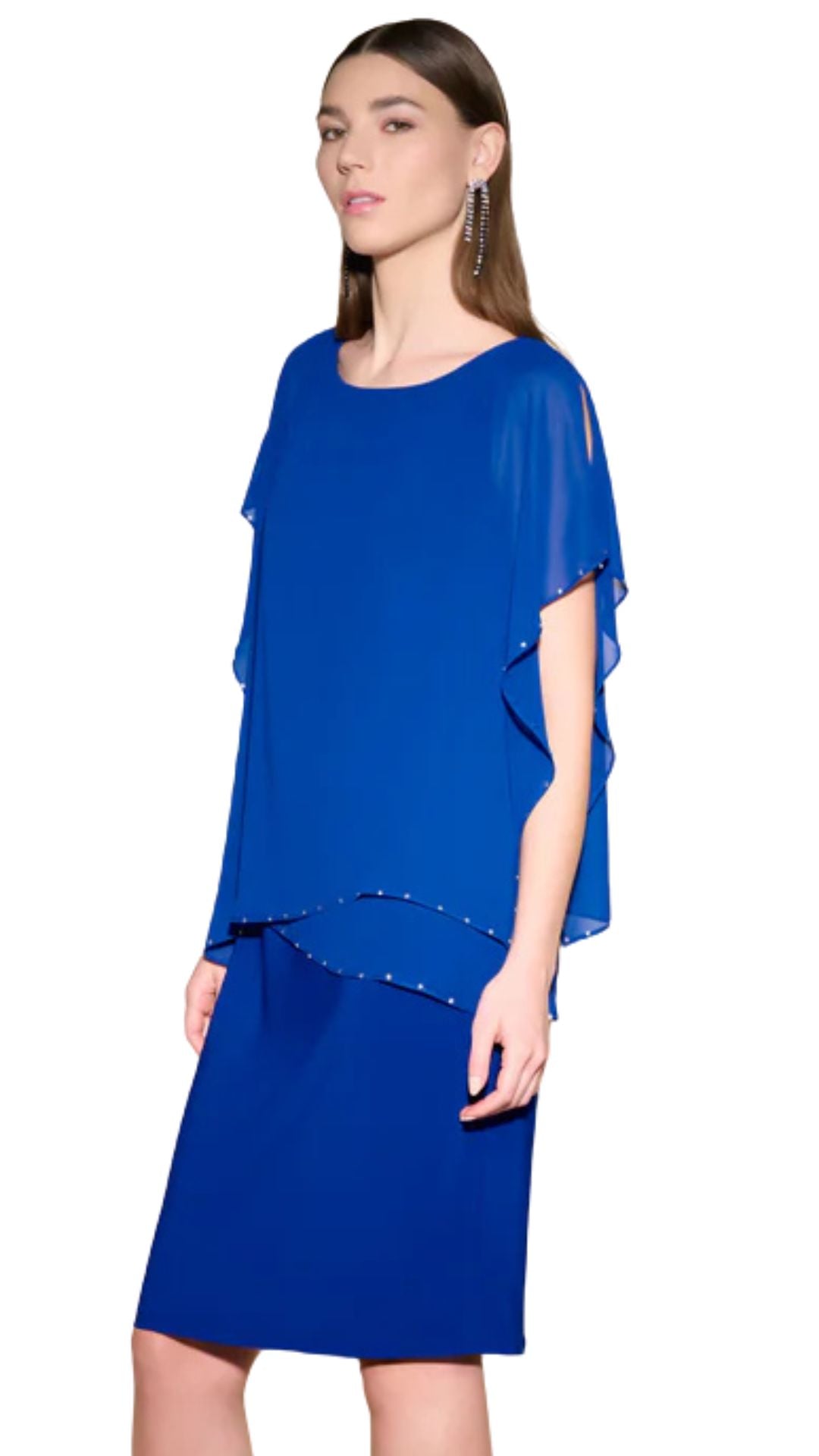 Layered Chiffon Rhinestone Trim Dress. Style JR233757