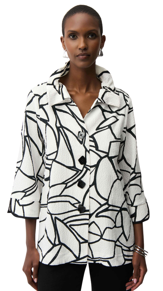 Seersucker Abstract Print Trapeze Jacket. Style JR261239