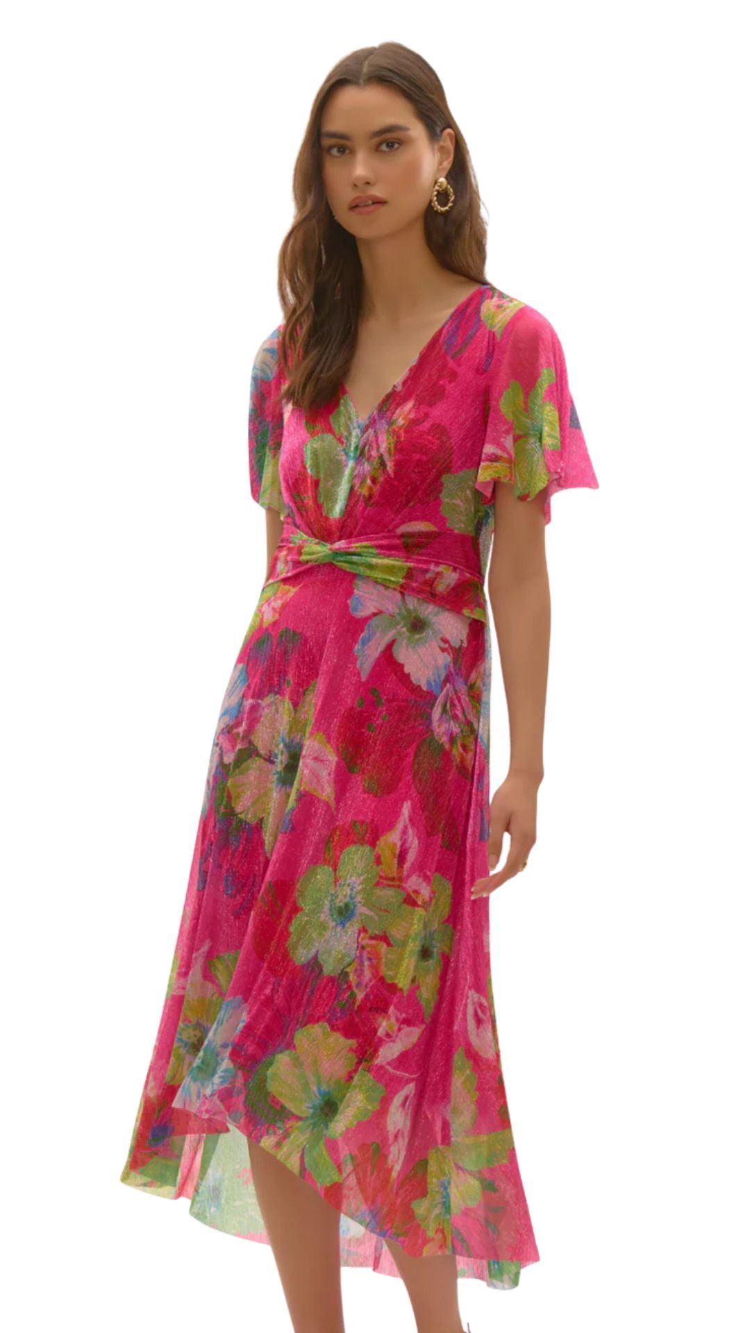 Crinkle & Mesh Floral Fit and Flare Dress. Style JR252707