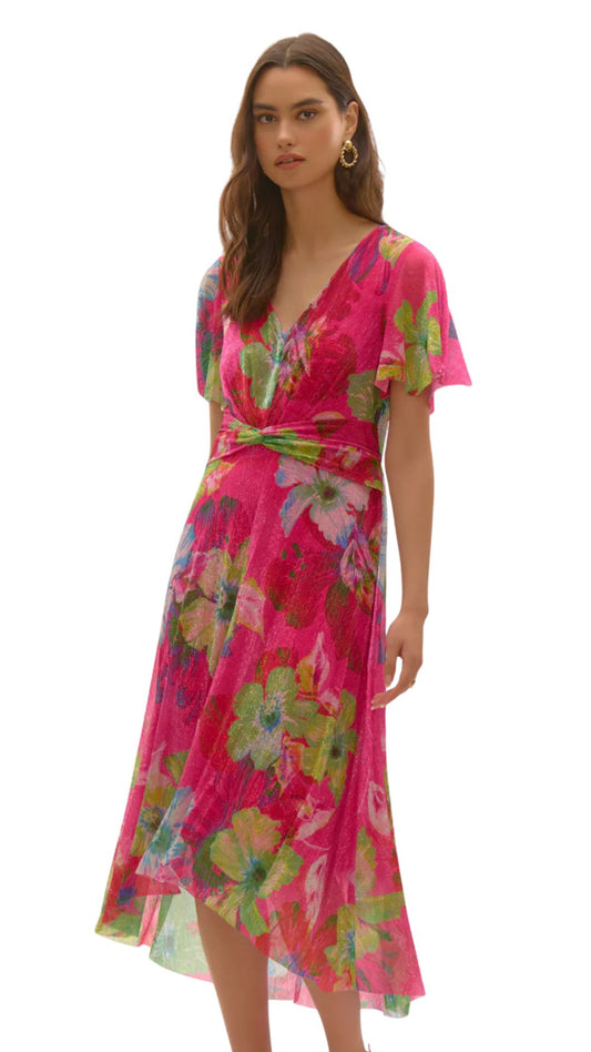 Crinkle & Mesh Floral Fit and Flare Dress. Style JR252707