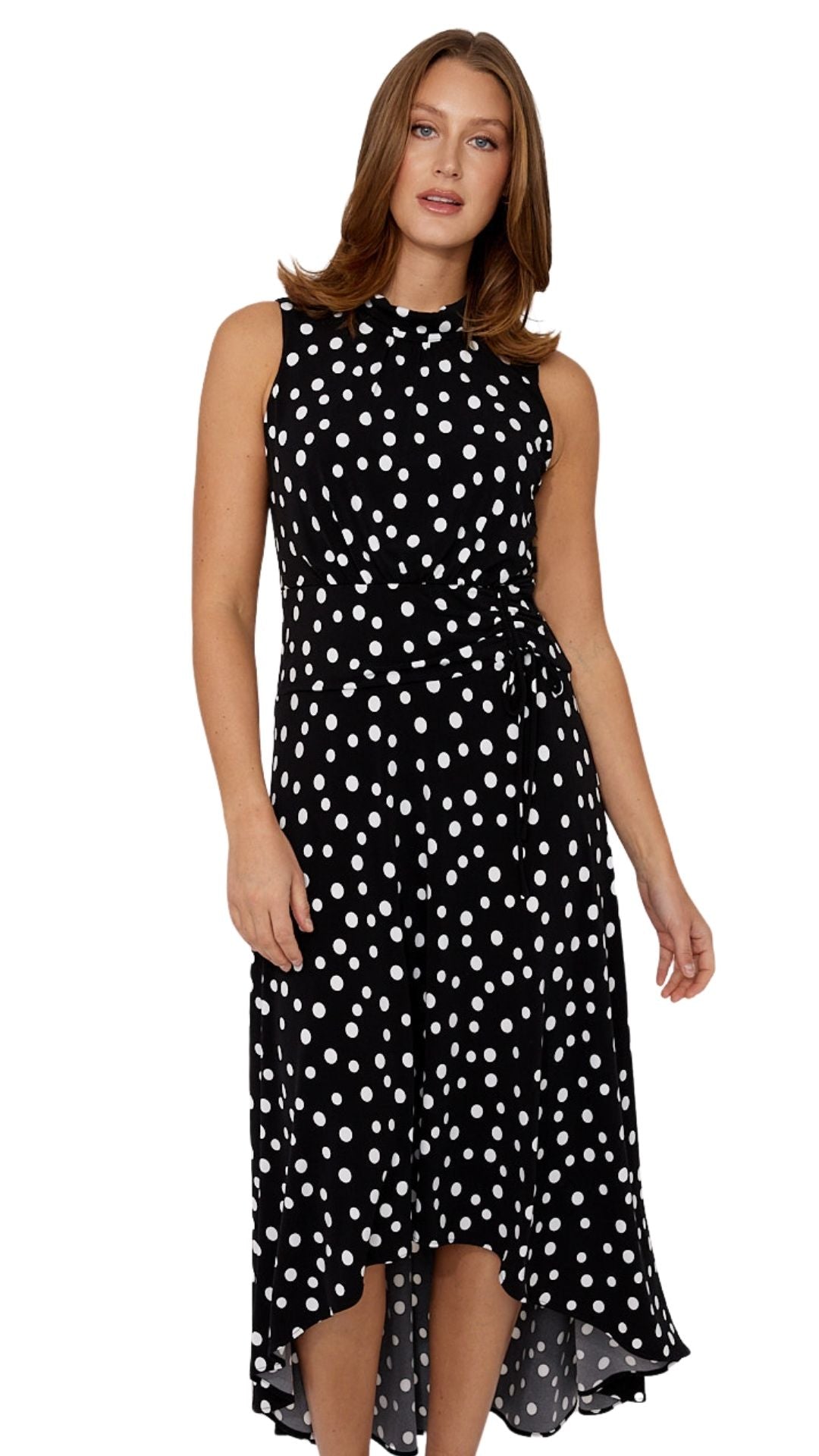 High-Neck Sleeveless Polka-Dot Dress. Style FL266100