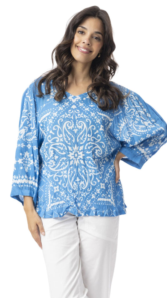 Boho Blue Bandana Print Top. Style ORI82229