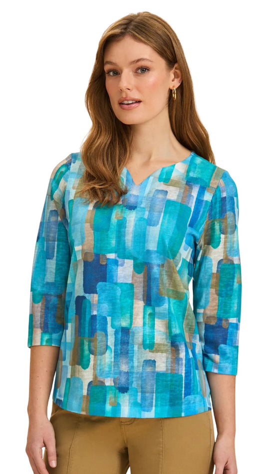 Notch Neck 3/4 Sleeve Top. Style FD3839451