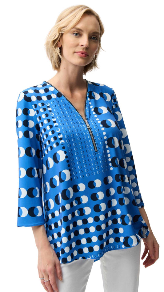 Dot Print Fit and Flare Zipper Neckline Tunic. Style JR261288