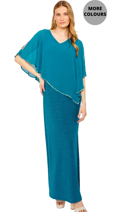 Chiffon Cape & Sparkle Stripe Gown. Style FL249301