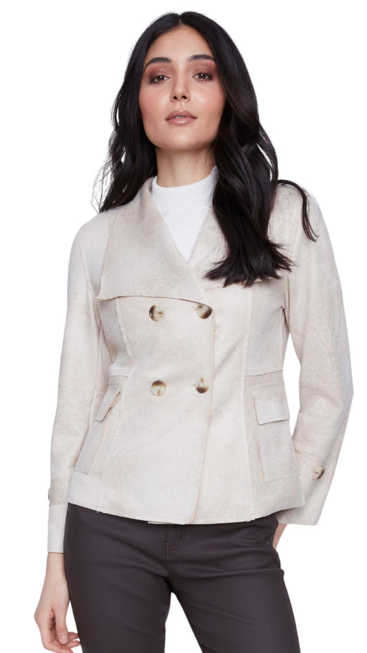 Faux Leather Tailored Lapel Collar Jacket. Style CYC2522057