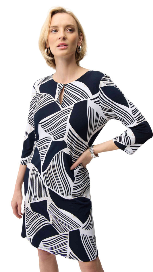 Geo Print 3/4 Sleeve Keyhole Neck Dress. Style JR261046
