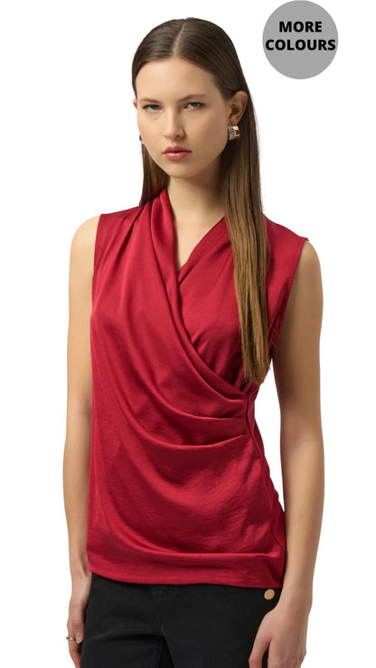 Cherry Satin Sleeveless Wrap Top. Style JR254215