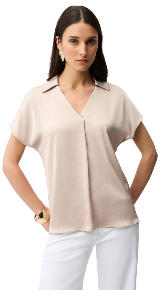 Recycled Satin Shirt Collar Boxy Top. Style JR261191