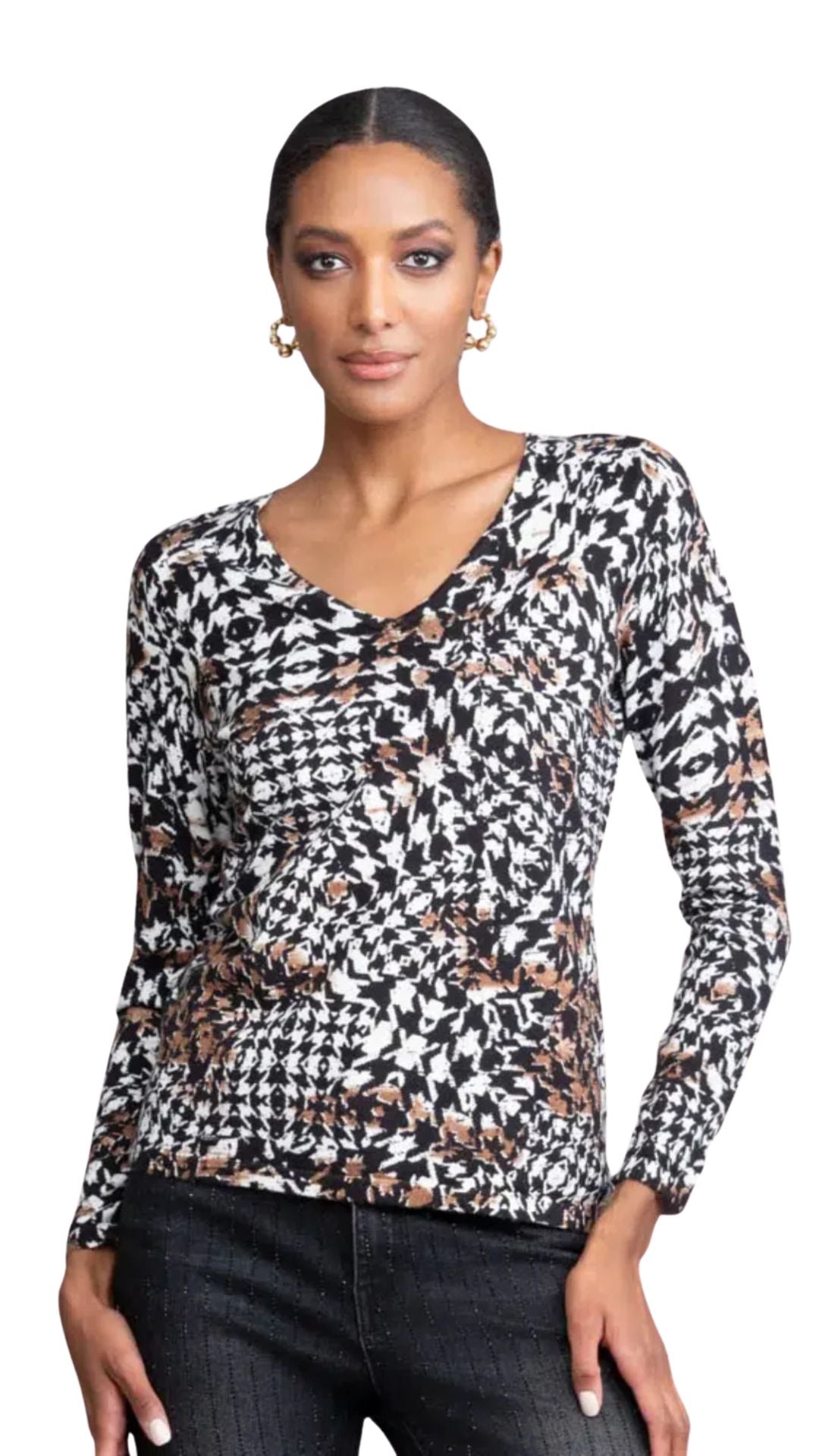 V-Neck Herringbone Long Sleeve Sweater. Style ALSA46202