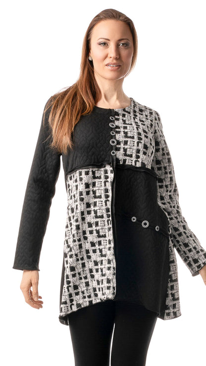 Patched Houndstooth & Black Button Applique Tunic. Style PE616-4267