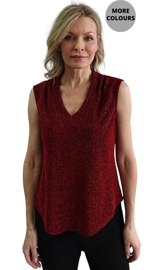 Glitter Pleated Shoulder Seam Sleeveless Top. Style SW102014