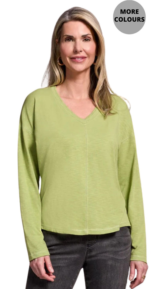 Slub Knit Flatlock V-Neck Top. Style TR2282O-8285