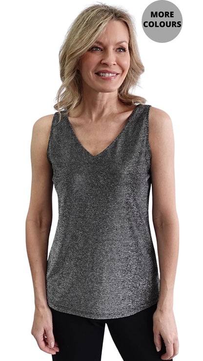 Glitter V-Neck Sleeveless Top. Style SW102006