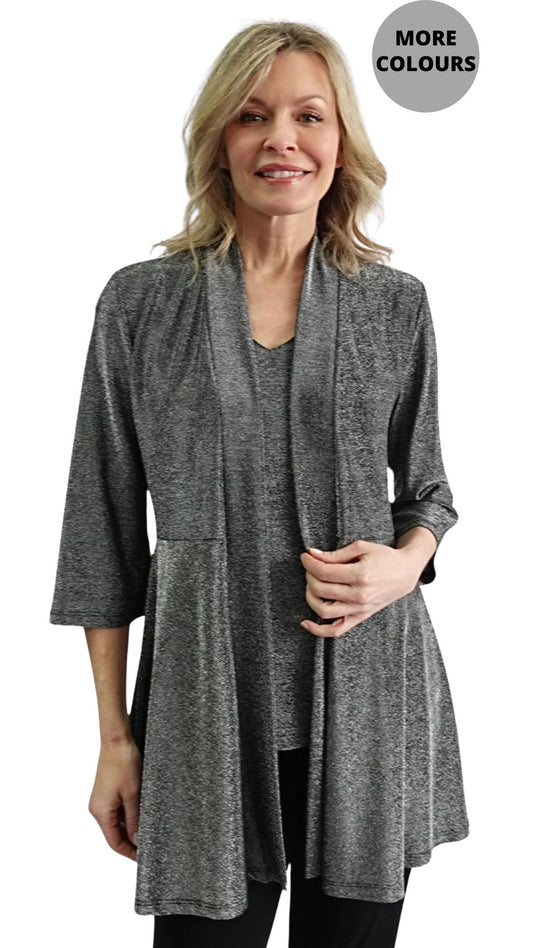 Glitter Stretch Open Front Cardigan. Style SW101000