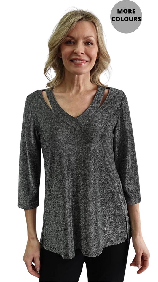 Neckline Cutout Glitter Top. Style SW102008