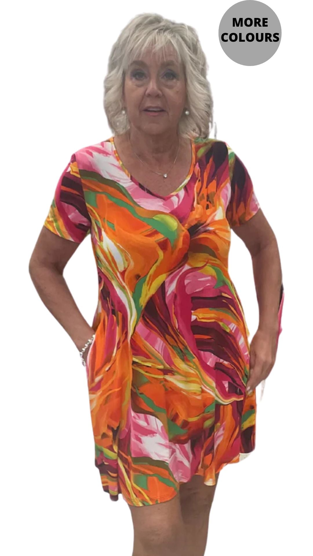 Petite Short Sleeve V-Neck Patterned Dress. Style SW207238P