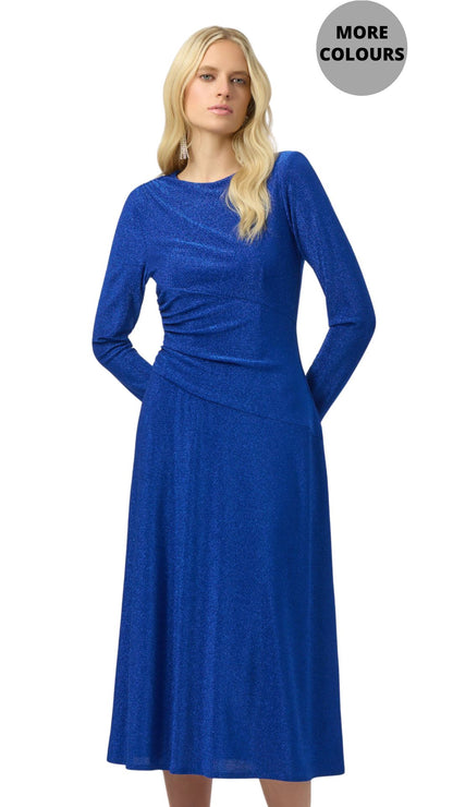 Long Sleeve Gathered Waist Sparkle Dress. Style JR254082