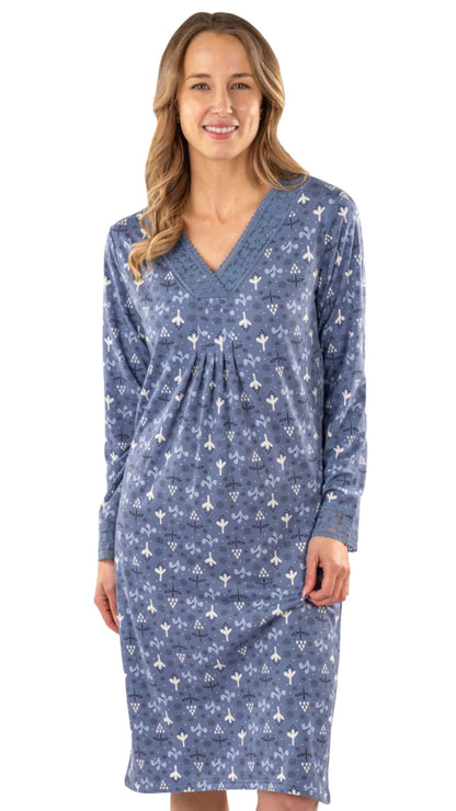 Blue Floral Classic Nightgown. Style PL106-2BLU
