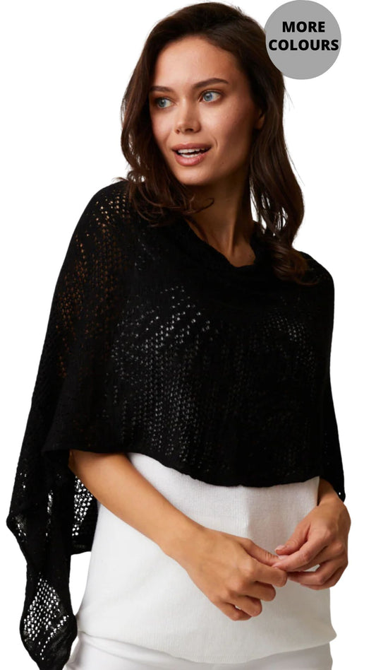 Palm Leaf Knit Poncho in Black or White. Style PH22258