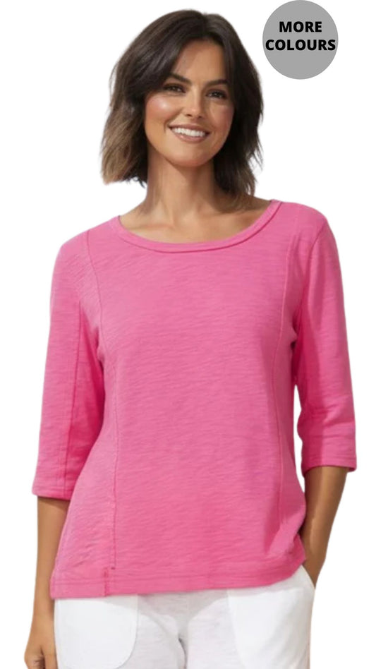 Raw Trim Edge Seam Details Round Neck Top. Style ESC10026