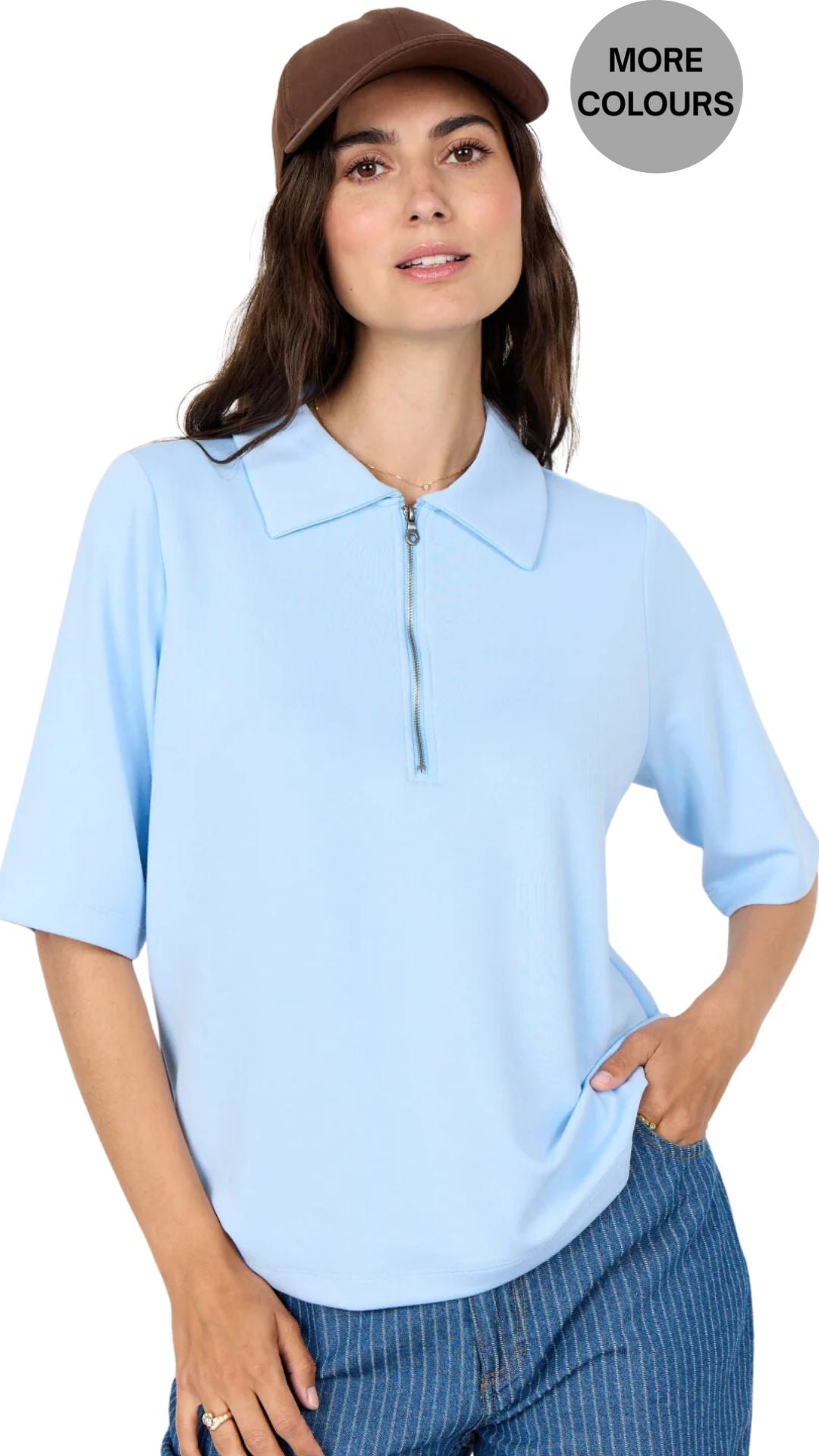 Short Sleeve 1/3 Zip Collared Top. Style SOYA27533