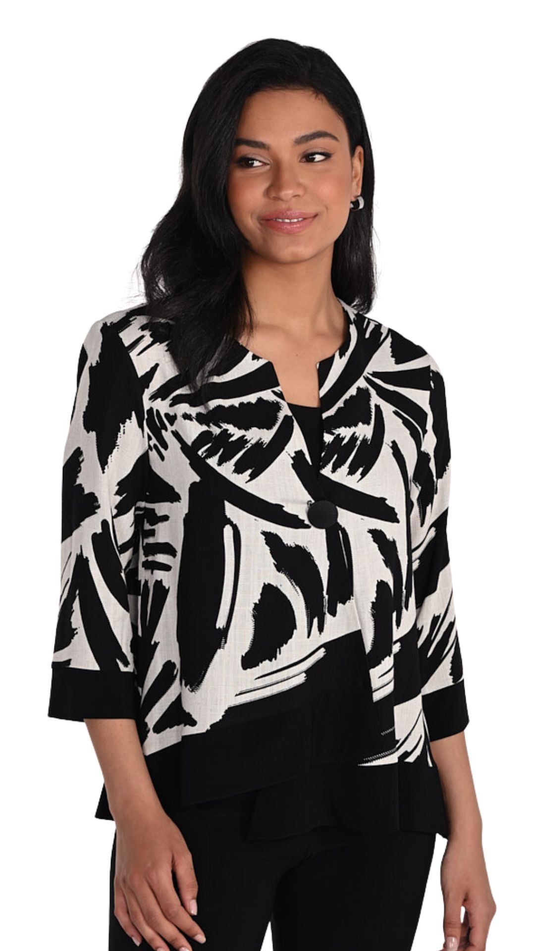 Abstract Print Single Button Swing Jacket. Style FL266309