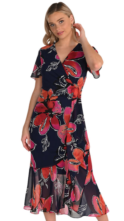 Chiffon Wrap Style Floral Print Dress. Style FL266440