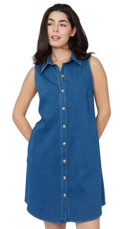 Sleeveless Button Front Midi Dress. Style CK36084