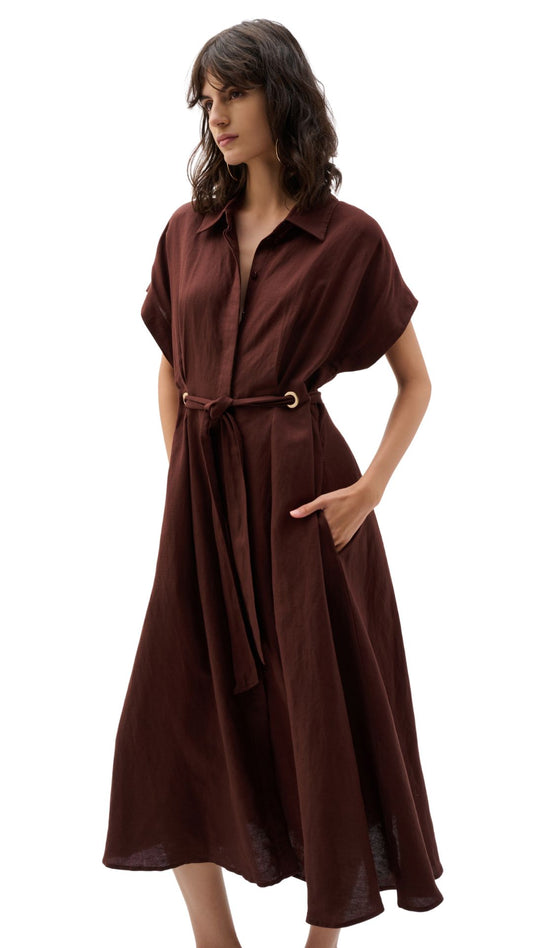 Linen Blend Fit And Flare Shirt Dress. Style JR262907