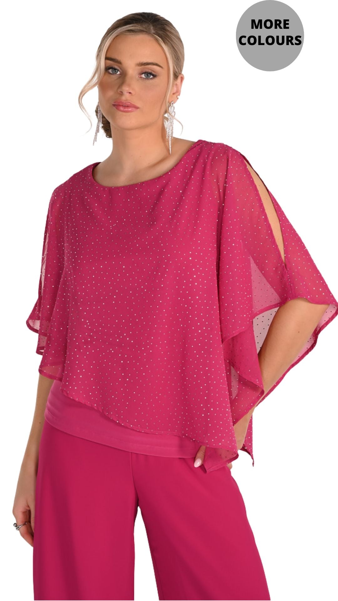 Rhinestone Overlay Shoulder Slits Top. Style FL268194