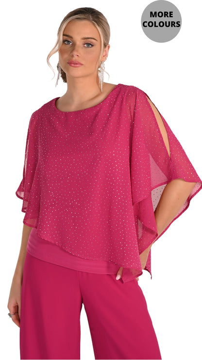 Rhinestone Overlay Shoulder Slits Top. Style FL268194