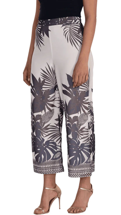 Pull-On Tropical Leaf Print Wide Leg Pant. Style FL266108
