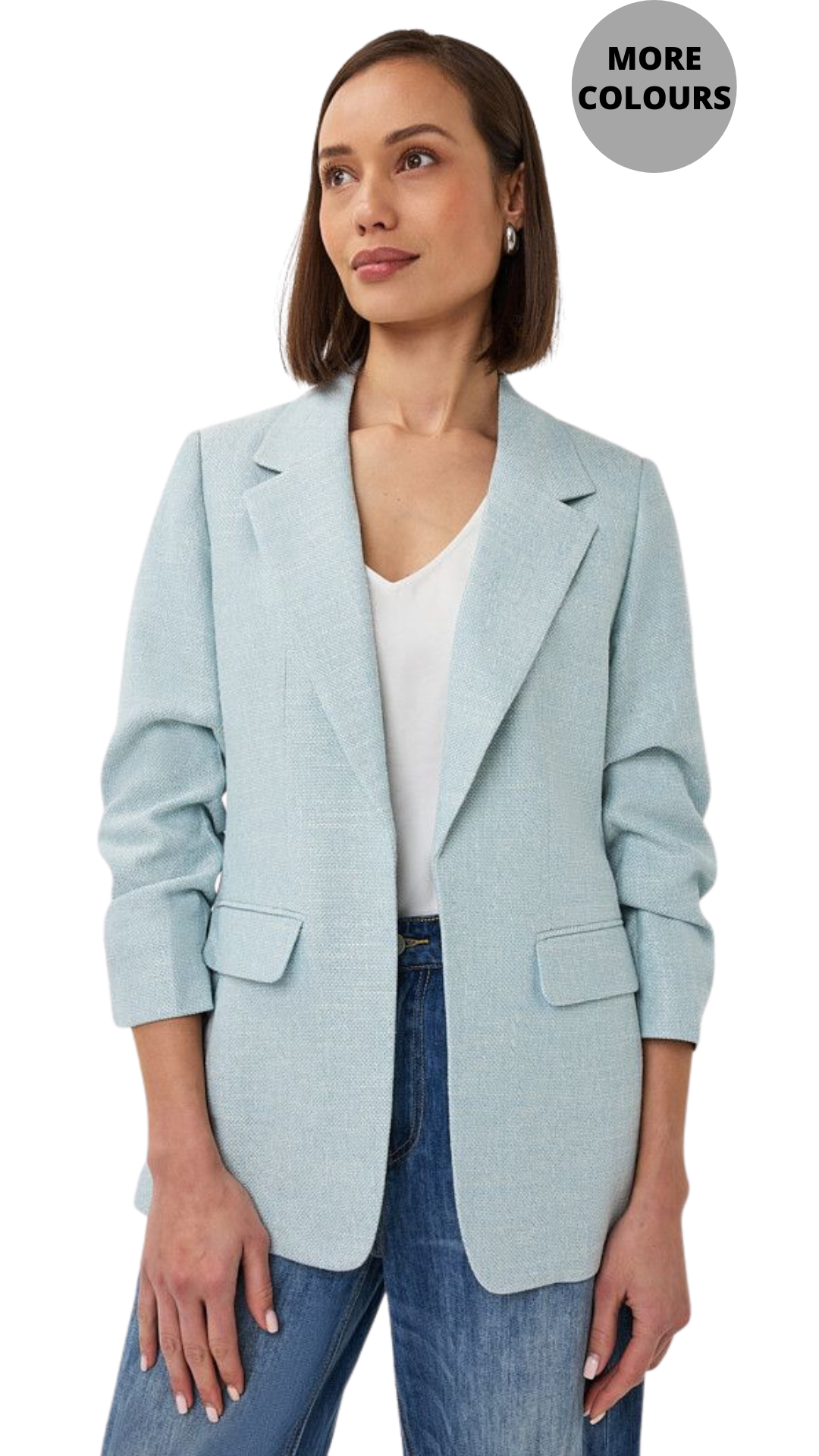Open Front Scrunch Sleeves Structured Blazer. Style ESQ10045