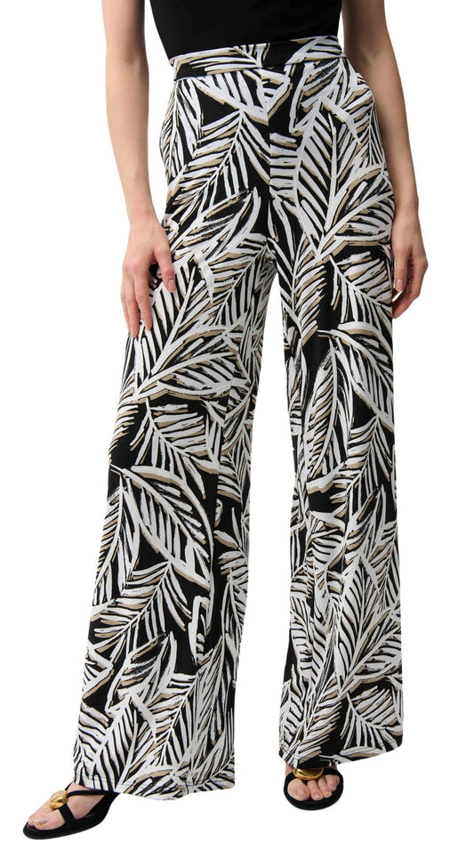 Silky Knit Tropical Print Wide Leg Pull-On Pants. Style JR261158