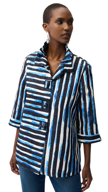 Shirred Collar Jacquard Stripe Print Trapeze Jacket. Style JR261267