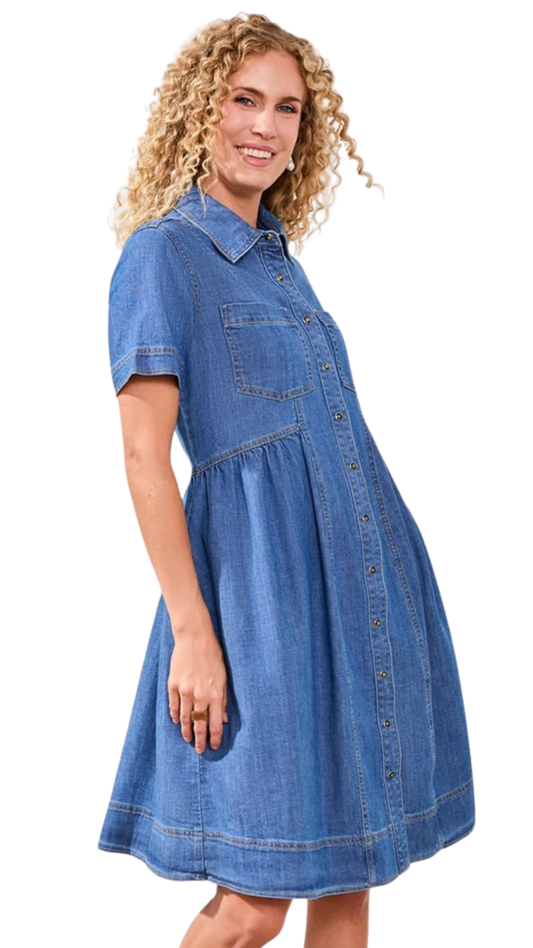 Button Down Denim Style Flowy Dress. Style TR6190O-4984