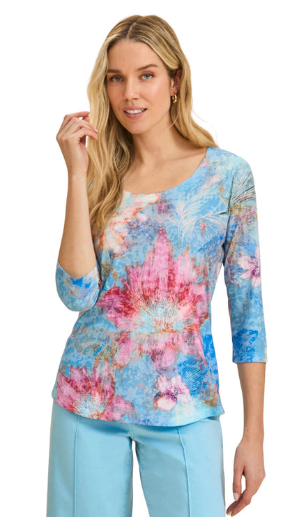 Floral 3/4 Sleeve Round Neck Top. Style FD3206844