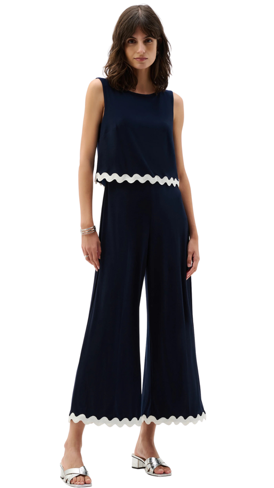 Silky Knit Culotte Contrast Trim Jumpsuit. Style JR262144