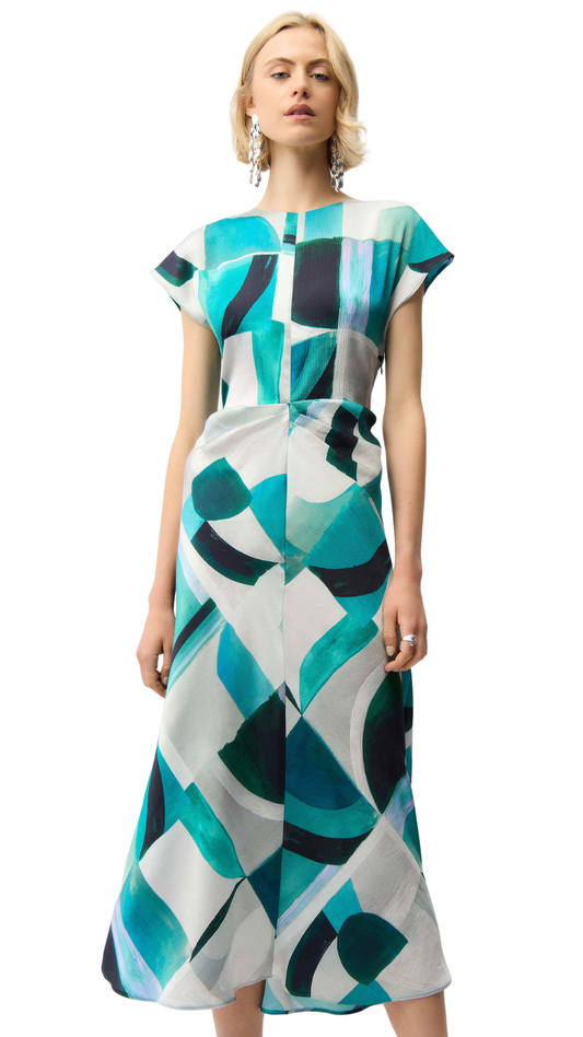 Textured Satin Geometric Print Fit and Flare Dress. Style JR261251