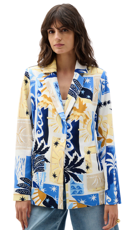 Silky Knit Tropical Print Fitted Blazer. Style JR262232