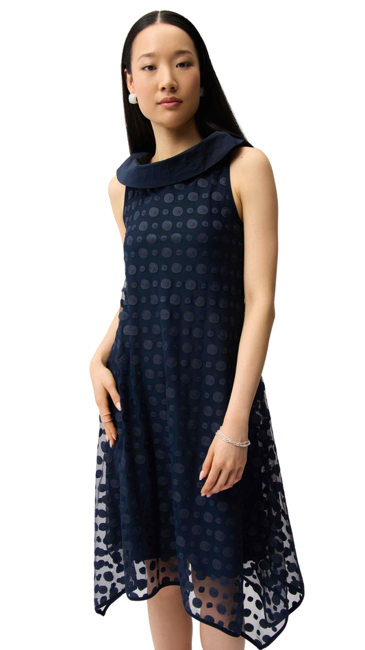 Dot Embroidered Mesh Handkerchief Cowl Collar Dress. Style JR261299