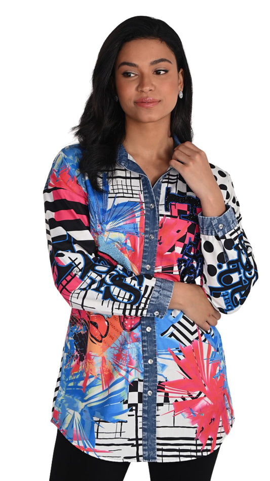 Abstract Print Button Closure Shirt. Style FL266560